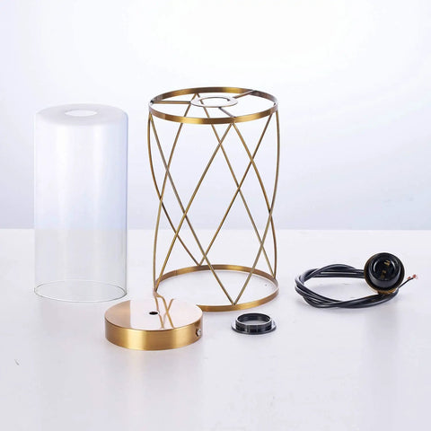 Components of Modern Brushed Brass Mini Pendant Light With Clear Glass Shade including brass frame and glass diffuser