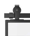 Close-up of top mount hardware on 72 By 84 Inch Double Glass Barn Door With Frosted Glass And Black Aluminum Frame Sliding Door