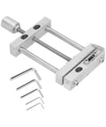 Compact Aluminum Alloy Bench Vise With Drill Press Mount For Woodworking And Engraving Features Ninety Millimeter Jaw Opening and hex keys.
