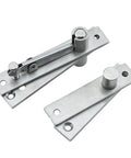 360 Degree Stainless Steel Swing Door Pivot Hinge for Concealed Bookcase and Secret Door, two hinges visible on white background