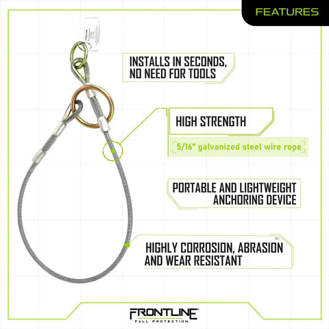 Lightweight Portable 4 Foot Wire Rope Choker Anchor For Fall Protection, Galvanized Steel, Easy Installation highlighted features