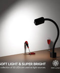 Gooseneck LED Work Light With Magnetic Base, 1300 Lumens illuminating wall, flexible arm, splash-proof, for lathe and drill press.