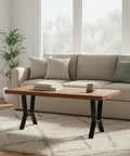 Living room with a coffee table featuring Heavy Duty 16 Inch Metal Table Legs Set Of 2 For DIY Coffee Tables, Black Steel Benchtop Legs.
