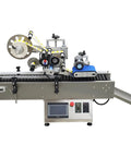 Killer Fully Automatic Labeling Machine For Round Bottles Cranking 20 To 60 Labels Per Minute With Zero Hassle Auto Correction Touch Screen and Smooth Roller Horizontal Setup view with touchscreen and conveyor.