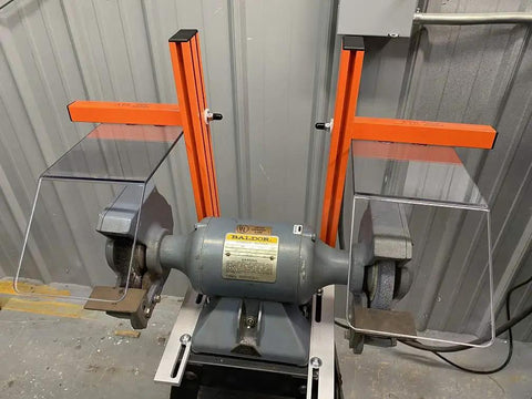 Bench Grinder Safety Shields For 6 To 8 Inch Wheels, Lexan Guards Pair installed on a bench grinder, Pro Grade Eye Protection