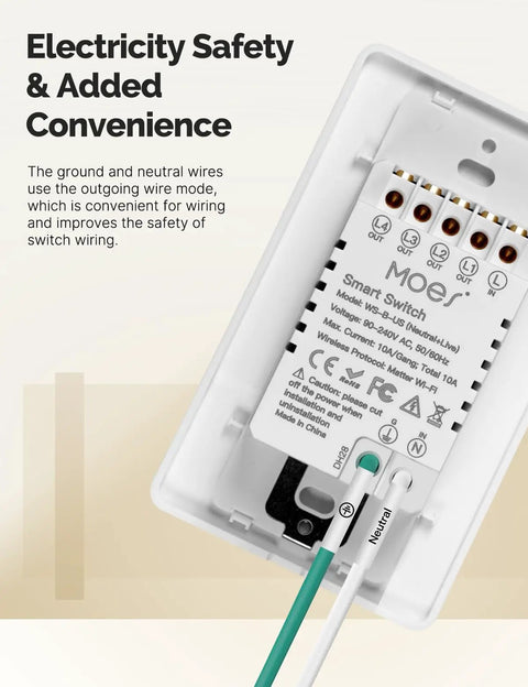 Back view of 3 Way Smart Light Switch 2.4GHz WiFi That Plays Nice With Alexa And Google Home Neutral Wire Required White Finish 