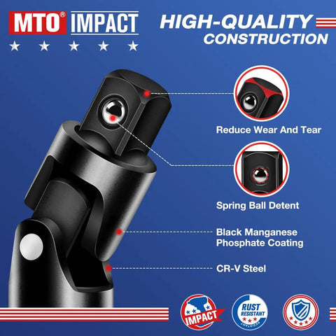 Universal Joint Socket Set For Any Angle With Half Inch Drive Swivel Adapters CR V Steel Construction For Wrench And Ratchet Use Drop Forged Durable Angled Access For Hard To Reach Fasteners with impact features