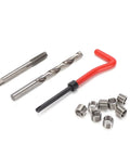 Tools from Helicoid Thread Repair Kit Pro Grade 261-Piece Set with 220 Inserts, drill bit, tap, hex wrench, and coils.