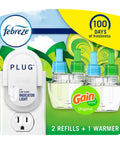 Plug In Air Freshener Starter Kit With Odor Fighting Scented Oils Warmer Plus Two Refills, Gain Original Scent package