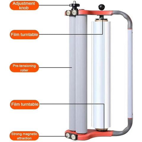 Manual Stretch Film Dispenser with Adjustable Torque Clamps, 157mm Core, 500mm Wide, for Easy Pallet Wrapping, Fits Film Core