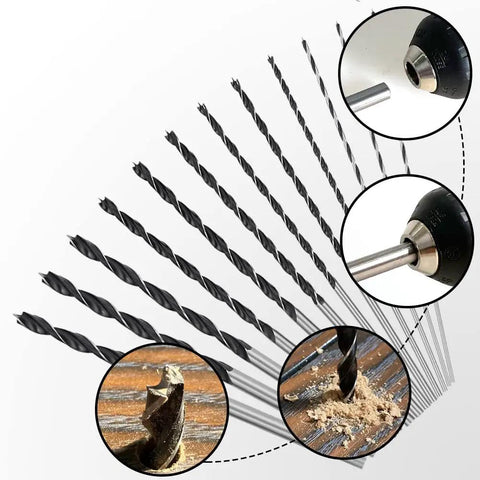 12 Inch Extra Long Brad Point Drill Bit Set 12 Pc Pro Grade High Carbon Steel Long Bits for Wood Plastic PVC Composite and Rubber