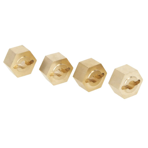 Heavy Duty Brass Hex Hub And Cvd Axle Shaft Stub Axle Kit For Axial Utb18 Capra 1/18 Rc Crawler Upgrades, four brass hex hubs closeup.