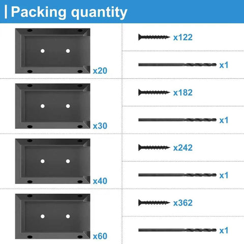 Image showing packaging quantities of deck railing bracket connectors, screws, and tools for Heavy Duty Deck Railing Bracket Connectors For 2x4 Wood Posts 40 Piece Set With Wood Screws Durable Plastic PP Construction Outdoor Weather Resistant Easy DIY Installation Ideal For Decks And Patios.