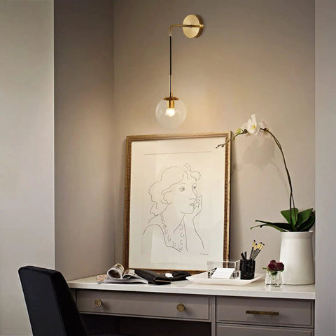 Dope Modern Glass Globe Wall Sconce Set Of Two With Adjustable Cord Brass Finish Minimalist Wall Lights Clear Globe Lamps