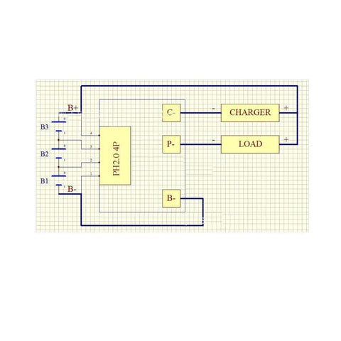 Schematic diagram of Premium 3S 12V Lifepo4 Battery Management Module With Automatic Cell Balancing and Smart Overcharge Protection.