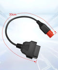 6 Pin OBD2 To 16 Pin Diagnostic Cable For Euro5 And Euro6 Motorcycles, 33cm Long, shown with black cable and red connector