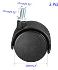 Slick Rolling Nylon Caster Wheels Twin Roller Rig With M8 Threaded Stem Matte Black Swivel Casters, 50mm diameter, 2 pcs.