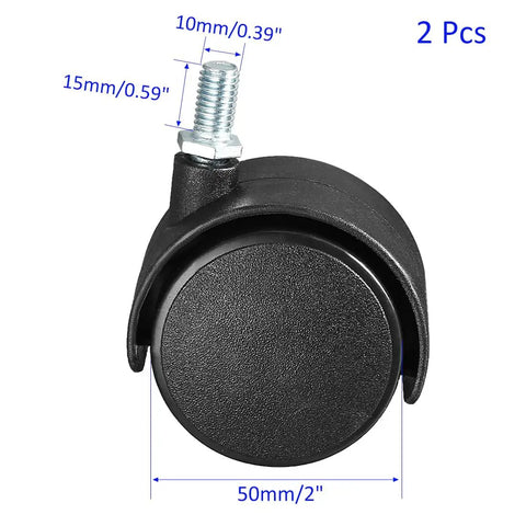 Slick Rolling Nylon Caster Wheels Twin Roller Rig With M8 Threaded Stem Matte Black Swivel Casters, 50mm diameter, 2 pcs.