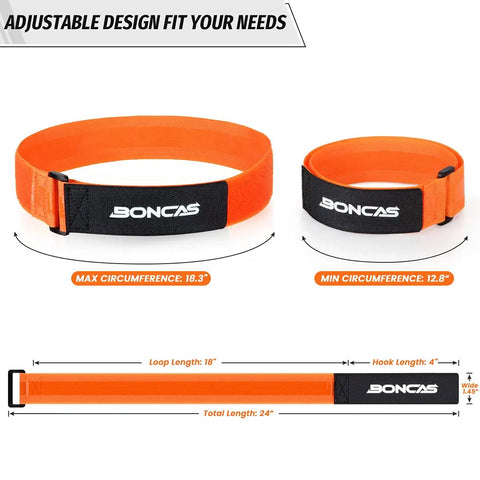 Adjustable Bike Rack Strap Set 24 Inch Bicycle Wheel Stabilizers With Gel Grip Heavy Duty Non Slip Straps, orange, extended and coiled