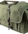 Little Bit Bigger Canvas Camera Bag For Three Cameras And 9-13 Lenses With Rugged 1050 Denier Ballistic Nylon in Olive, side view.