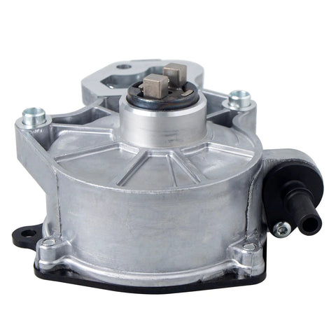 Brake vacuum pump, aluminum housing with black plastic inlet port and mounting lugs (front view)
