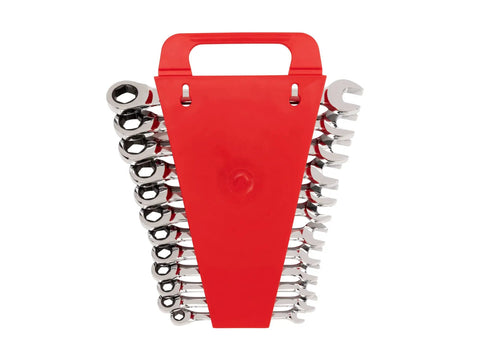 Ratcheting Wrench Set 12-Piece 8-19 Mm with Holder Included for Quick Turns in red organizer, mechanic tool set