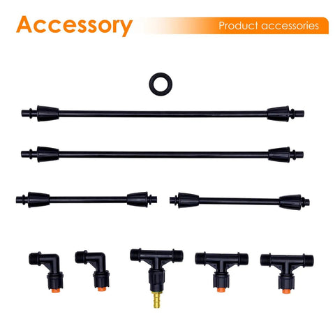 Accessory components for 4 Nozzle Poly Boom Wand With Three Eighth Inch Brass Fitting Convertible To Two Nozzles