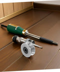Heavy Duty Stainless Steel U Groove Sliding Door Roller Pulley With Ball Bearings on a wooden surface with tools.