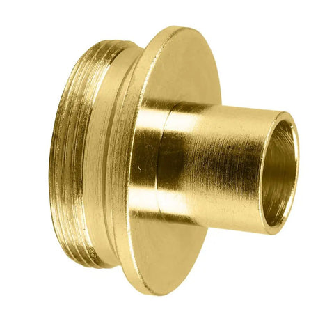 ShopReady Brass Router Template Guide With DeadOn Lock Nut 17 32 By 5 8 Inch close-up view of brass router bushing for cabinet work.