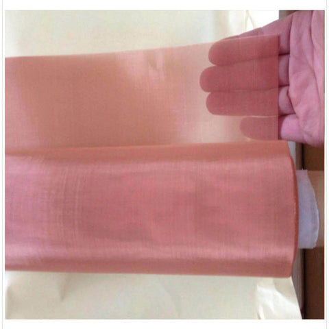 Copper Mesh Screen 100 Mesh 1x1m For EMF Shielding And Impurity Filtration Go To Dense Copper Wire Mesh Net displayed against light