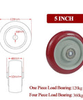 Heavy Duty 4 Pc Wheel Casters Lot With Solid Pvc Treads For Furniture Hauling Industrial Machinery Moving And Heavy Transport Gear 5 inch red caster wheel design.