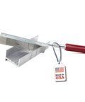 6-inch metal mitre box set with red pull saw handle; aluminum/steel construction for 45°/90° cuts, USA-made.