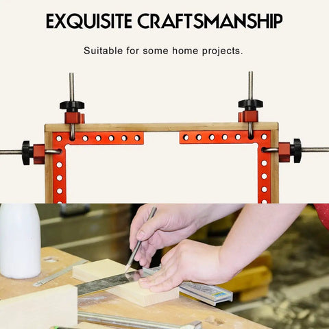 90 Degree Clamp Set For Cabinets And Woodworking, 5.5 X 5.5 Inch Aluminum Right Angle Corner Clamps in use on wood project.