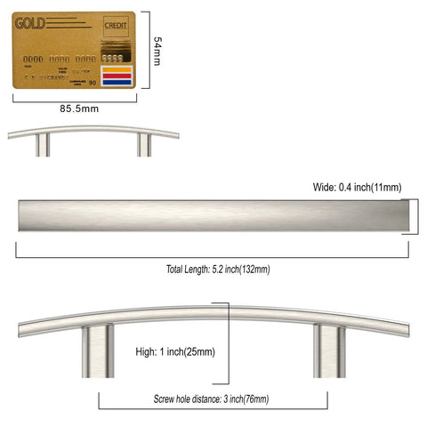 10 Pack Brushed Satin Nickel Cabinet Pulls 3 Inch Hole Centers Hardware for Cabinets Cupboards and Drawers with dimensions