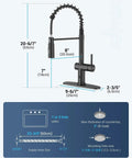 Size dimensions for Matte Black Touchless Kitchen Faucet With Pull Down Sprayer, Hands Free Sensor, Stainless Steel Smart Faucet.