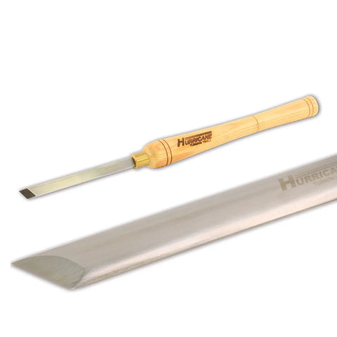 No Frills Skew Chisel Set For Woodturning Projects Built Tough With High Speed Steel Cutting Edges and Grippy Beech Handles, chisel and blade.