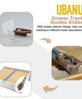 Top Shelf Bottom Mount Drawer Slide Guides 12 Pack Plastic Track Rails, brown and white plastic slide components and screws.