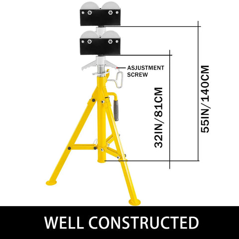 Heavy Duty Adjustable Pipe Stand With Roller Head Support, Foldable Steel Trailer Jack For 2500 Lb Load Capacity, Built Tough Workhorse Ready For Any Auto Shop Project Without Breaking A Sweat On Setup