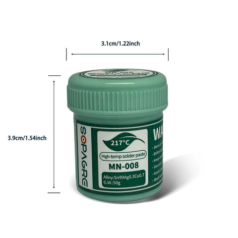 Green bottle of Lead Free No Clean SMD Solder Paste For Phone Repair With Tin 99 Percent Silver 0.3 Percent Copper 0.7 Percent Alloy 217 Degree Celsius