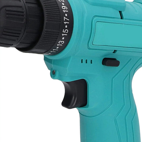Close-up of Heavy Duty 12V Cordless Drill Driver featuring dual speed settings and grip for enhanced control.