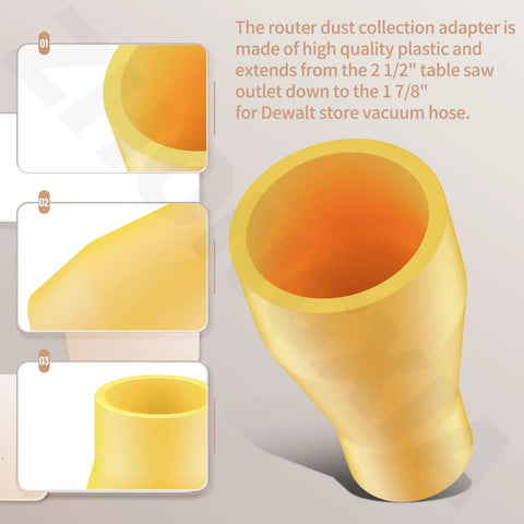 Table Saw Vacuum Adapter Connects Two And A Half Inch Table Saw Outlet To One And Seven Eighths Inch Shop Vac Hose Dust Collector Connector For Most Saws With Two And A Half Inch Outlets Yellow.