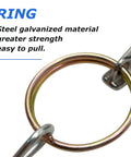 Galvanized steel ring with text detail indicating strength and ease of pull.