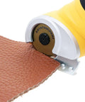 Heavy Duty Replacement Blades For Worx ZipSnip Electric Scissors cutting leather with sharp titanium nitride coated rotary cutter.