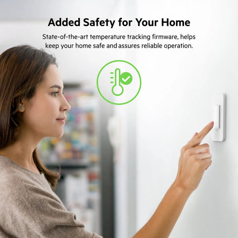 Woman using Thread Enabled Smart Light Switch For Apple HomeKit With Siri Control, 3 Way and Single Pole Compatibility