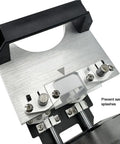 Heavy Duty Mortising Jig And Loose Tenon Joinery Kit With Easy Adjust Slotting Bracket top view showing adjusting features and handle.