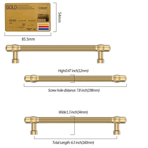 Dimensions diagram for Champagne Bronze Cabinet Pulls 6.3 Inch Center To Center 160mm 10 Pack Durable Kitchen Cabinet Handles Hardware ZH0089
