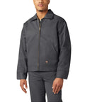 Classic Mens Lined Eisenhower Jacket Heavy Duty Workwear Rugged Poly Cotton Twill Wrinkle Resistant Charcoal Plus Size 3X front view