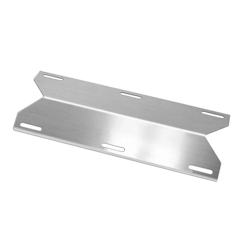 Stainless Steel Grill Tent Shields And Burner Cover Kit For Jenn Air Glen Canyon Nexgrill Costco Kirkland 17.75 X 6.38 Inches Replacement Parts Fits Popular Gas Grills showing one shield with slotted design.