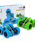 Two Pack RC Stunt Cars For Kids Fast 2.4GHz Remote Control Off Road Rock Crawler 4WD with vibrant colors and packaging
