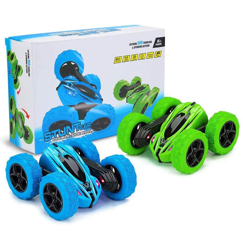 Two Pack RC Stunt Cars For Kids Fast 2.4GHz Remote Control Off Road Rock Crawler 4WD with vibrant colors and packaging